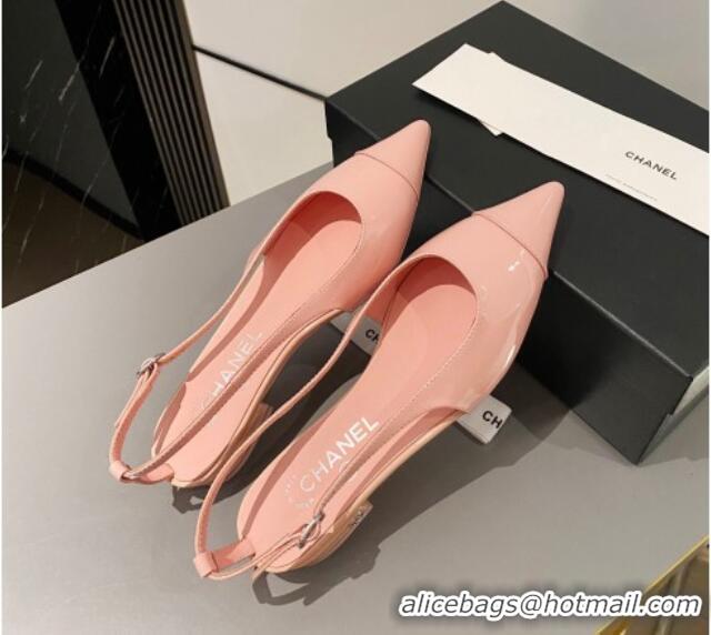 Best Price Chanel Patent Calfskin Slingbacks Flat Light Pink 103064