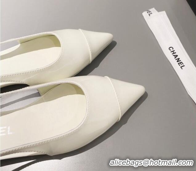 Luxurious Chanel Patent Calfskin Slingbacks Flat White 103065