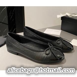 Best Quality Chanel Stone Embossed Calfskin Ballet Flats Black 103067