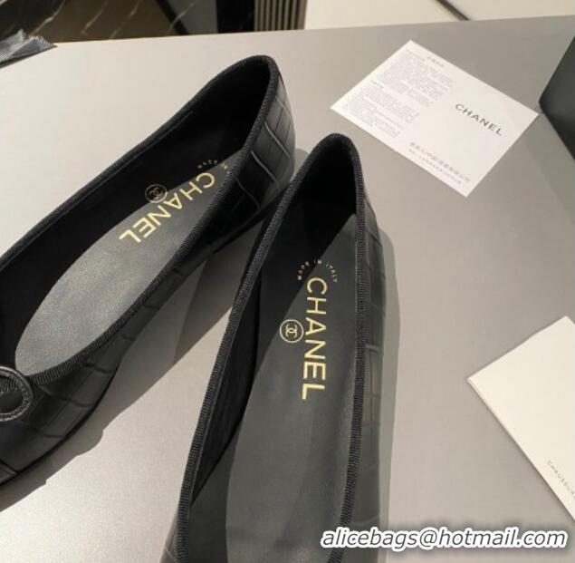 Best Quality Chanel Stone Embossed Calfskin Ballet Flats Black 103067