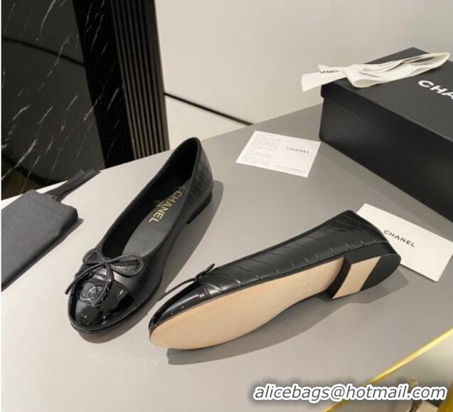 Best Quality Chanel Stone Embossed Calfskin Ballet Flats Black 103067