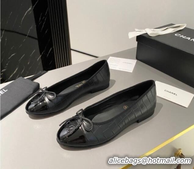 Best Quality Chanel Stone Embossed Calfskin Ballet Flats Black 103067