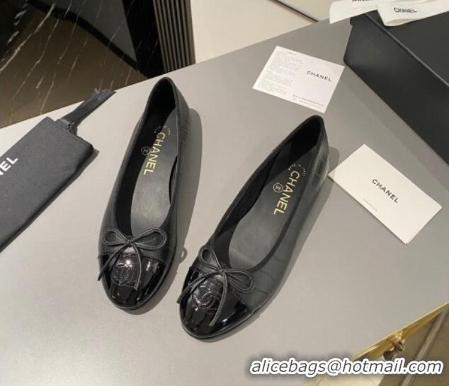 Best Quality Chanel Stone Embossed Calfskin Ballet Flats Black 103067