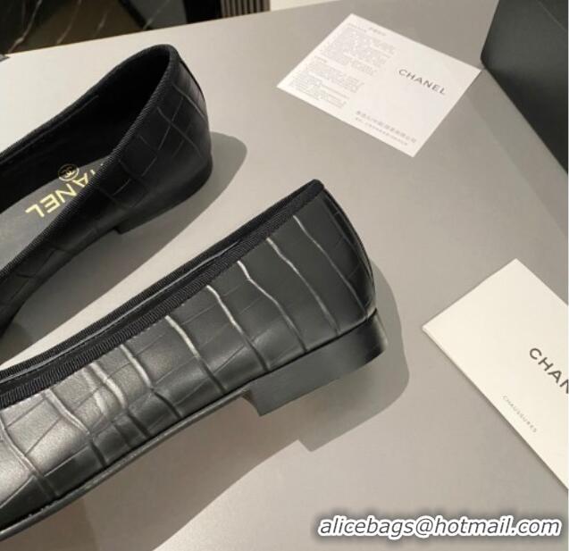 Best Quality Chanel Stone Embossed Calfskin Ballet Flats Black 103067