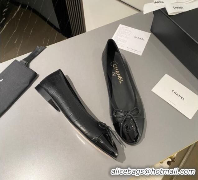 Best Quality Chanel Stone Embossed Calfskin Ballet Flats Black 103067