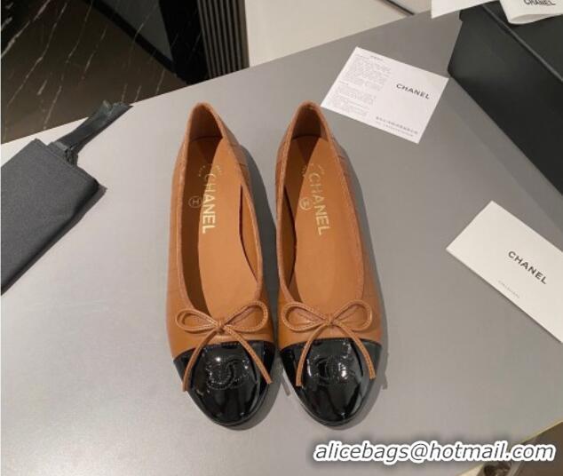 Elegant Chanel Stone Embossed Calfskin Ballet Flats Brown 103068