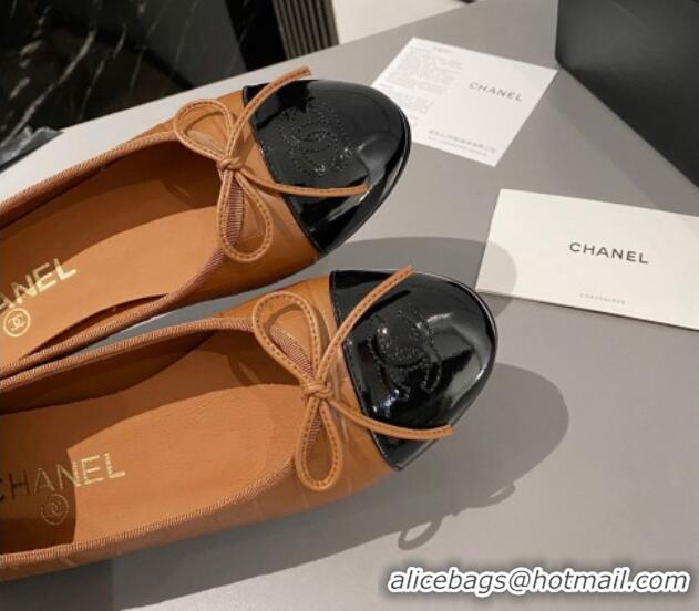 Elegant Chanel Stone Embossed Calfskin Ballet Flats Brown 103068