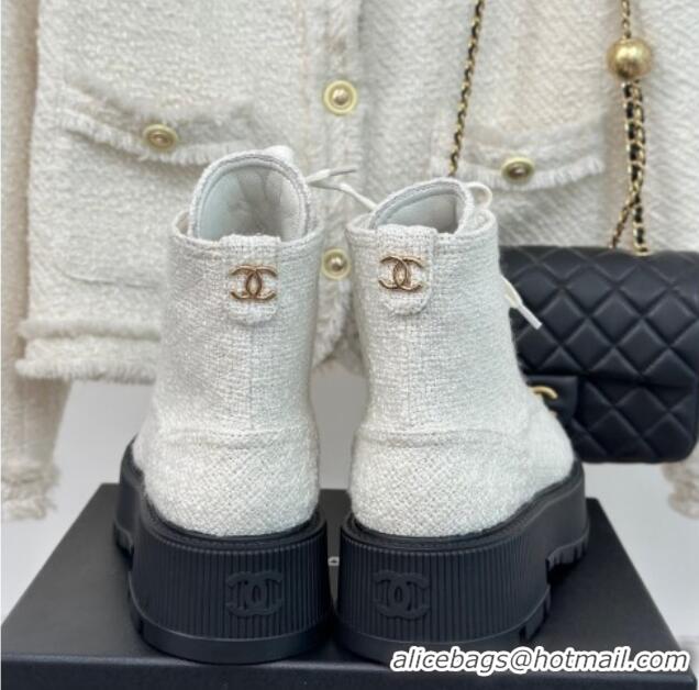 Top Quality Chanel Tweed Platform Ankle Boots 5cm White 106051