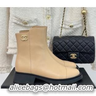 Crafted Chanel Calfskin Ankle Boots 3cm with CC Beige 106053