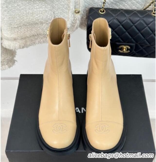 Crafted Chanel Calfskin Ankle Boots 3cm with CC Beige 106053