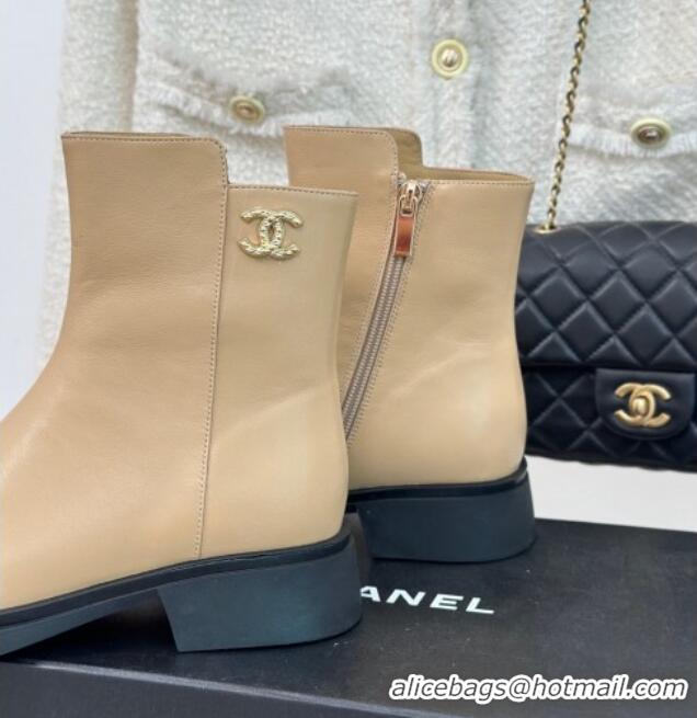 Crafted Chanel Calfskin Ankle Boots 3cm with CC Beige 106053