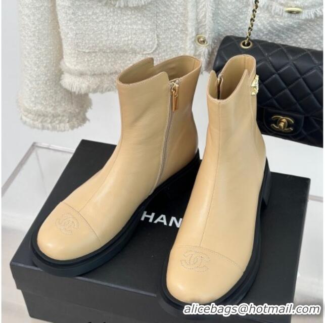 Crafted Chanel Calfskin Ankle Boots 3cm with CC Beige 106053