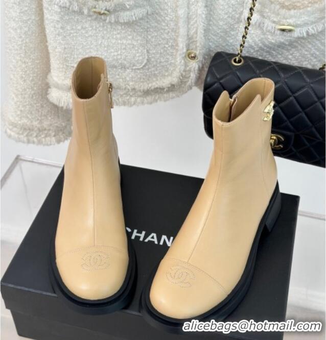 Crafted Chanel Calfskin Ankle Boots 3cm with CC Beige 106053