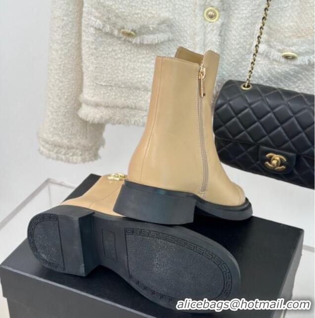 Crafted Chanel Calfskin Ankle Boots 3cm with CC Beige 106053