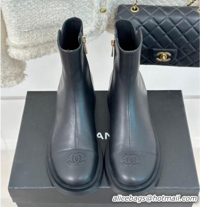 Best Grade Chanel Calfskin Ankle Boots 3cm with CC Black 106054