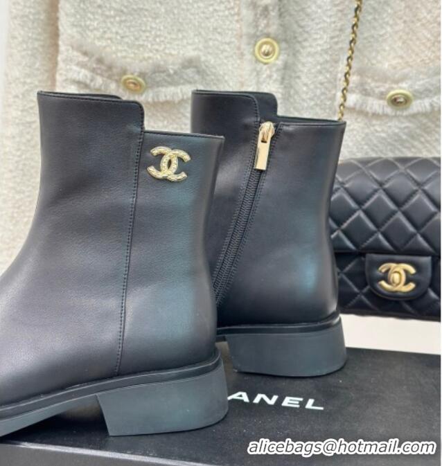 Best Grade Chanel Calfskin Ankle Boots 3cm with CC Black 106054