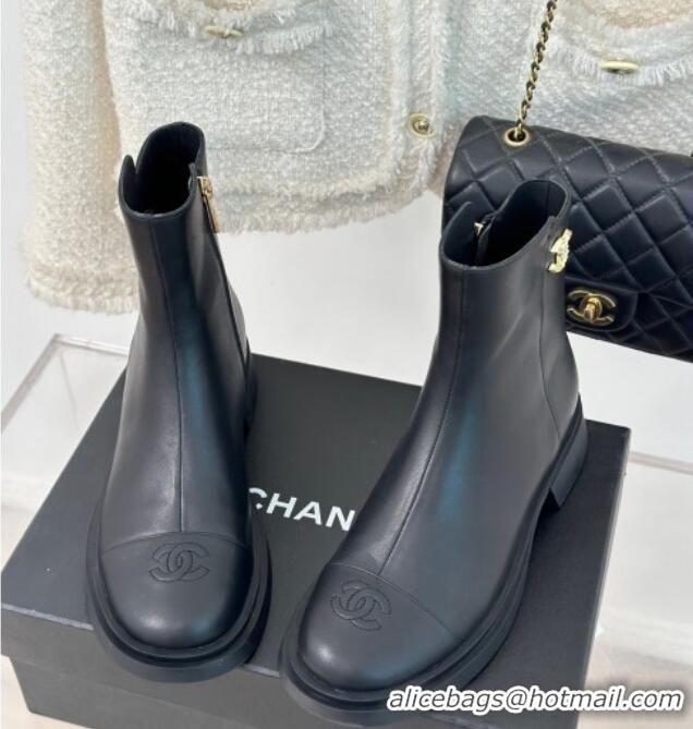 Best Grade Chanel Calfskin Ankle Boots 3cm with CC Black 106054