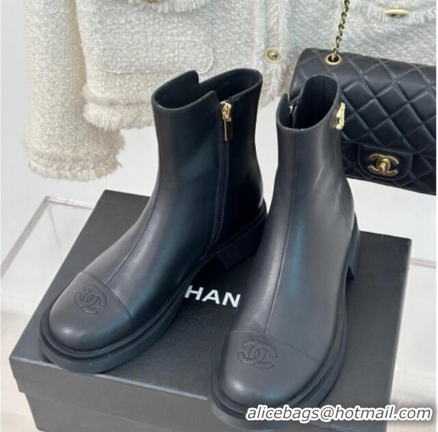 Best Grade Chanel Calfskin Ankle Boots 3cm with CC Black 106054