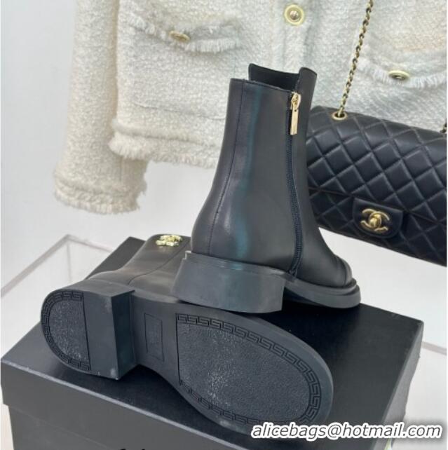 Best Grade Chanel Calfskin Ankle Boots 3cm with CC Black 106054