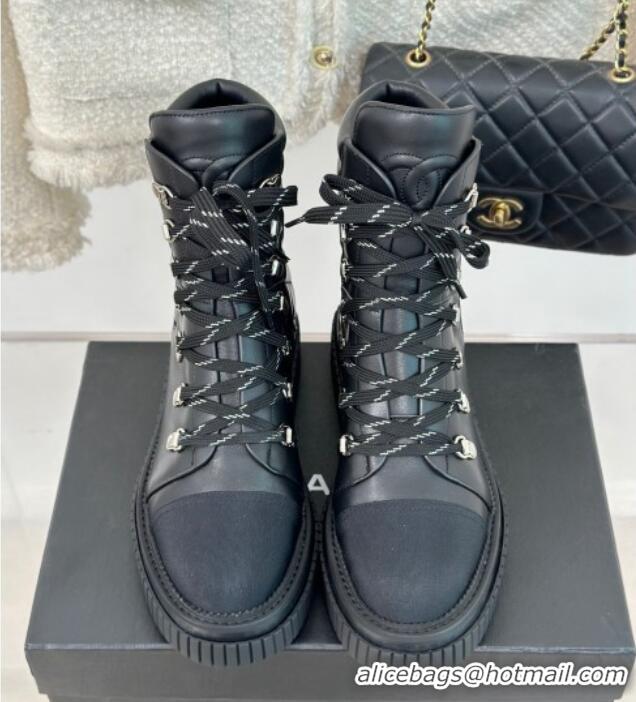 Youthful Chanel Quilted Calfskin Leather Lace-up Ankle Boots Black 106056