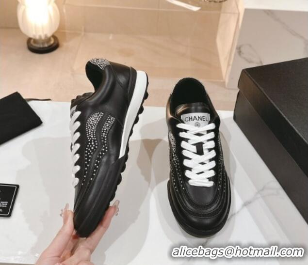 Good Taste Chanel Calfskin & Suede Low Top Sneakers with Crystals G45220 Black 107005