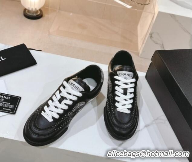 Good Taste Chanel Calfskin & Suede Low Top Sneakers with Crystals G45220 Black 107005