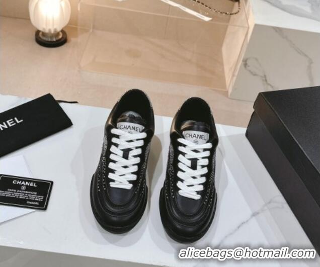 Good Taste Chanel Calfskin & Suede Low Top Sneakers with Crystals G45220 Black 107005