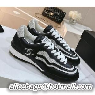 Buy Luxury Chanel Calfskin & Suede Low Top Sneakers with Crystals G45220 Black/White 107006