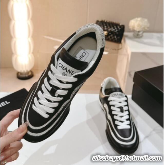 Buy Luxury Chanel Calfskin & Suede Low Top Sneakers with Crystals G45220 Black/White 107006