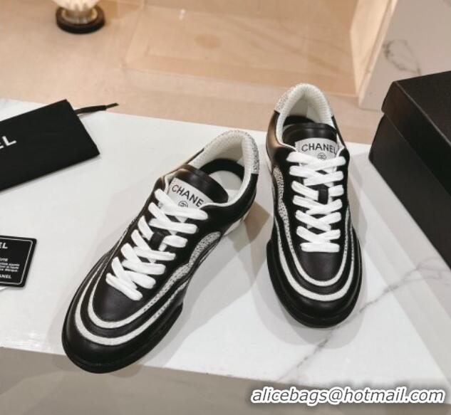 Buy Luxury Chanel Calfskin & Suede Low Top Sneakers with Crystals G45220 Black/White 107006