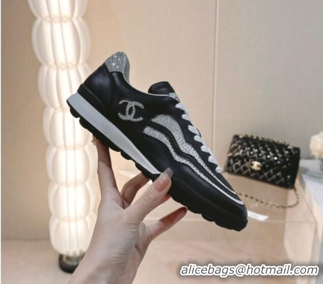 Buy Luxury Chanel Calfskin & Suede Low Top Sneakers with Crystals G45220 Black/White 107006