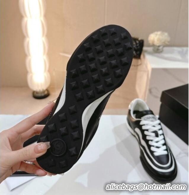 Buy Luxury Chanel Calfskin & Suede Low Top Sneakers with Crystals G45220 Black/White 107006