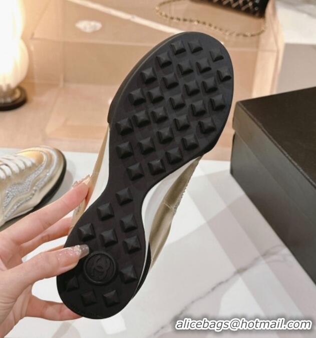 Super Quality Chanel Calfskin & Suede Low Top Sneakers with Crystals G45220 Gold 107008