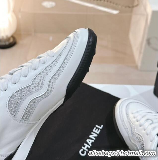 Good Product Chanel Calfskin & Suede Low Top Sneakers with Crystals G45220 White 107009