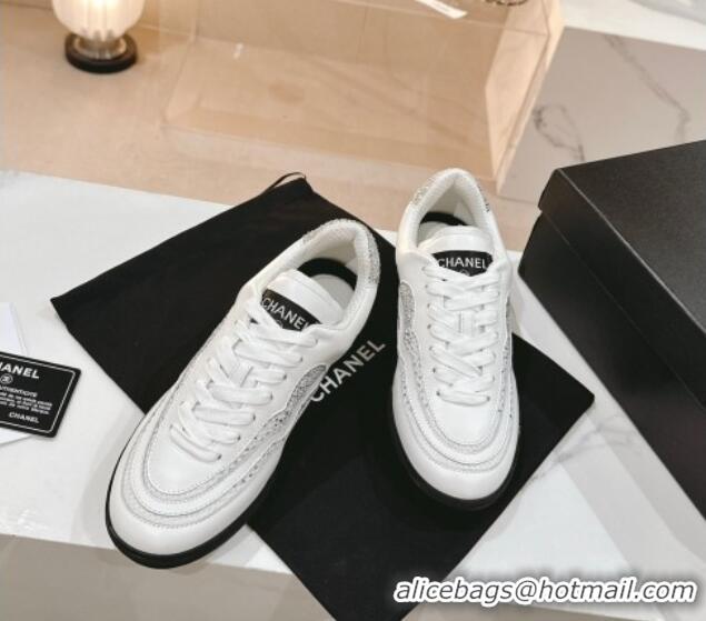 Good Product Chanel Calfskin & Suede Low Top Sneakers with Crystals G45220 White 107009