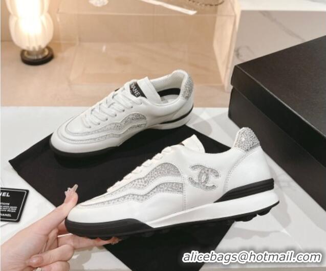 Good Product Chanel Calfskin & Suede Low Top Sneakers with Crystals G45220 White 107009