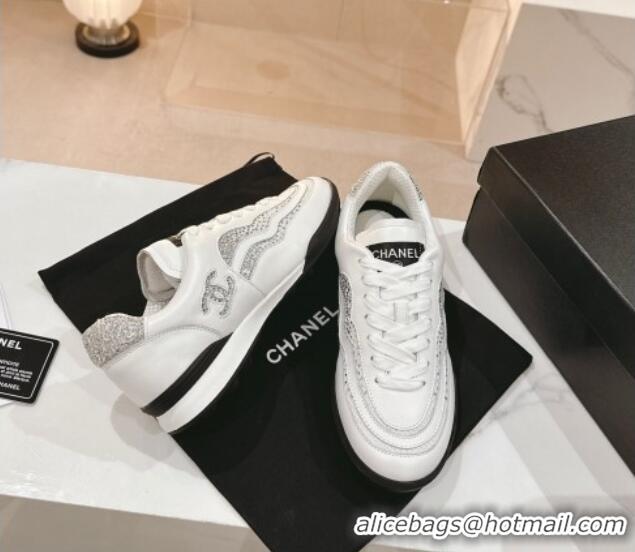 Good Product Chanel Calfskin & Suede Low Top Sneakers with Crystals G45220 White 107009