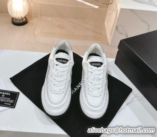 Good Product Chanel Calfskin & Suede Low Top Sneakers with Crystals G45220 White 107009