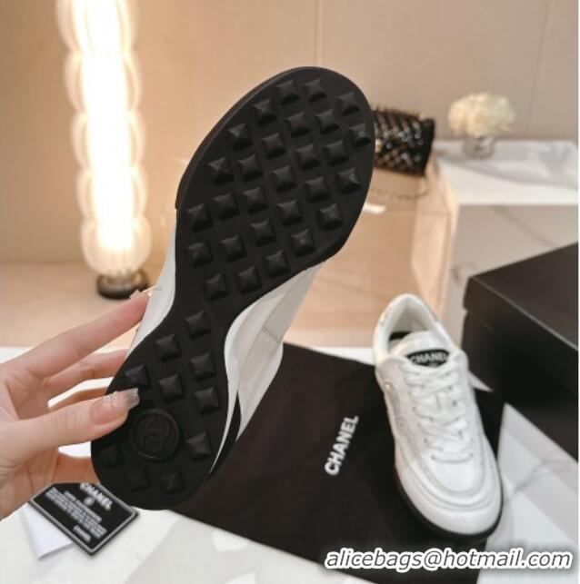 Good Product Chanel Calfskin & Suede Low Top Sneakers with Crystals G45220 White 107009