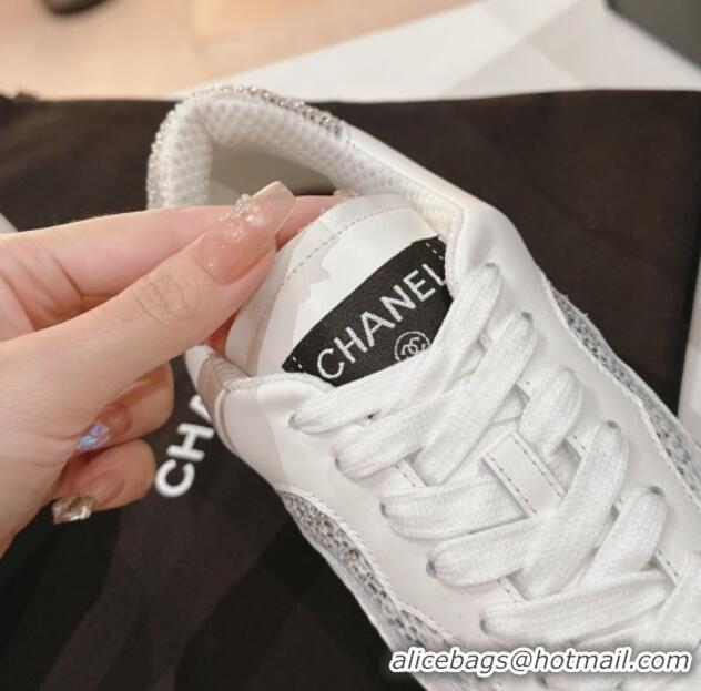 Good Product Chanel Calfskin & Suede Low Top Sneakers with Crystals G45220 White 107009