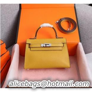 Super Quality Hermes Kelly 25cm Shoulder Bags Original Epsom Leather KL2755 Yellow&Silver