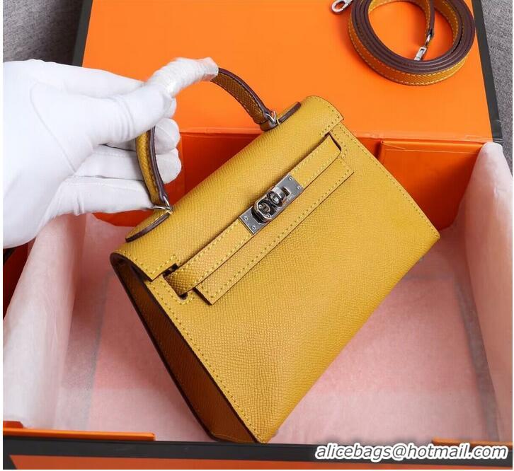 Super Quality Hermes Kelly 25cm Shoulder Bags Original Epsom Leather KL2755 Yellow&Silver