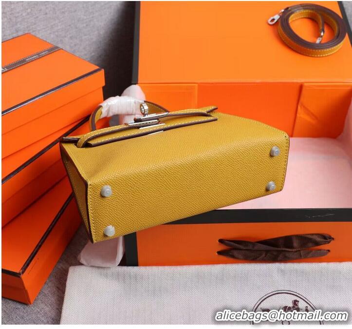 Super Quality Hermes Kelly 25cm Shoulder Bags Original Epsom Leather KL2755 Yellow&Silver