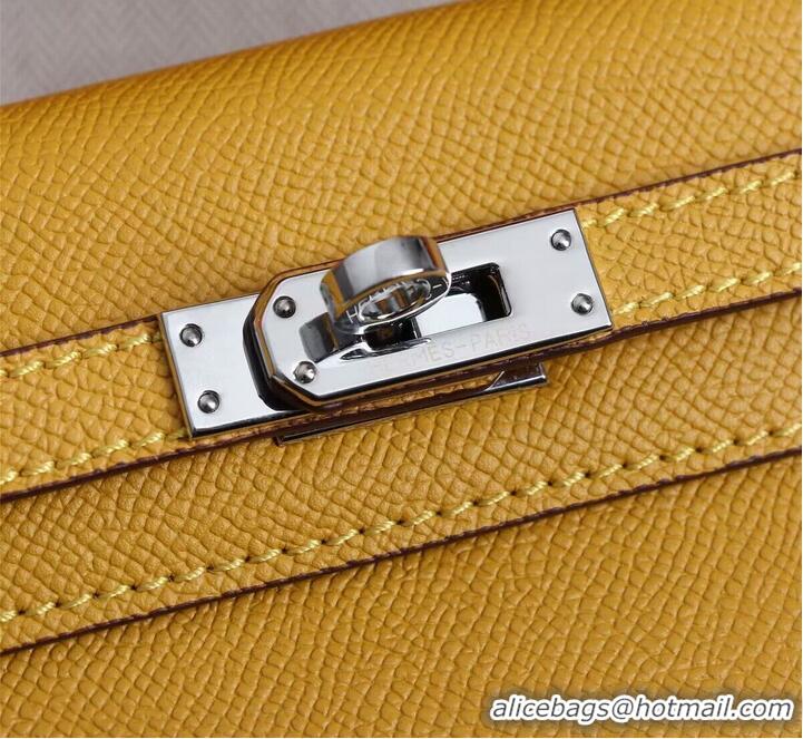 Super Quality Hermes Kelly 25cm Shoulder Bags Original Epsom Leather KL2755 Yellow&Silver