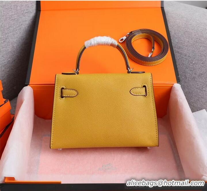 Super Quality Hermes Kelly 25cm Shoulder Bags Original Epsom Leather KL2755 Yellow&Silver