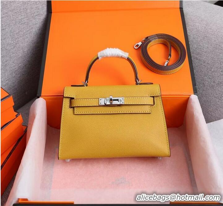 Super Quality Hermes Kelly 25cm Shoulder Bags Original Epsom Leather KL2755 Yellow&Silver