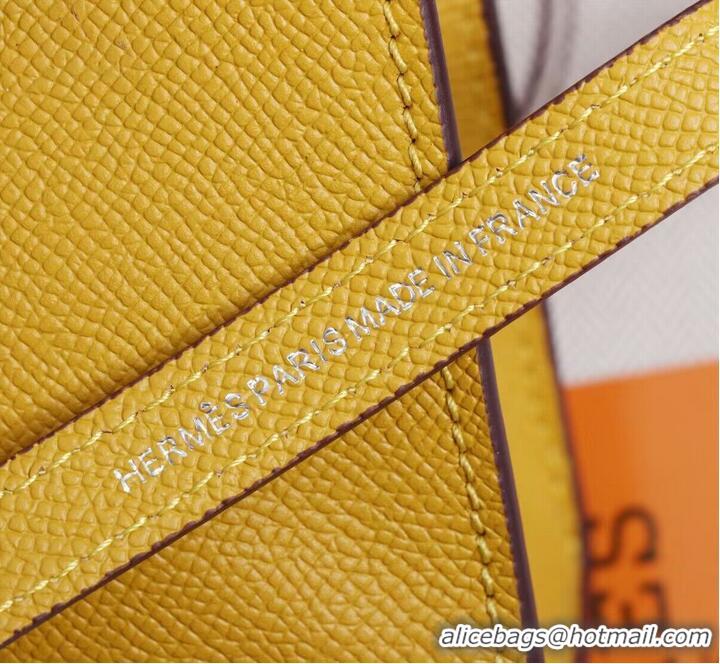 Super Quality Hermes Kelly 25cm Shoulder Bags Original Epsom Leather KL2755 Yellow&Silver