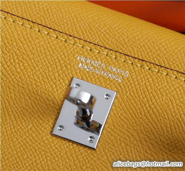 Super Quality Hermes Kelly 25cm Shoulder Bags Original Epsom Leather KL2755 Yellow&Silver