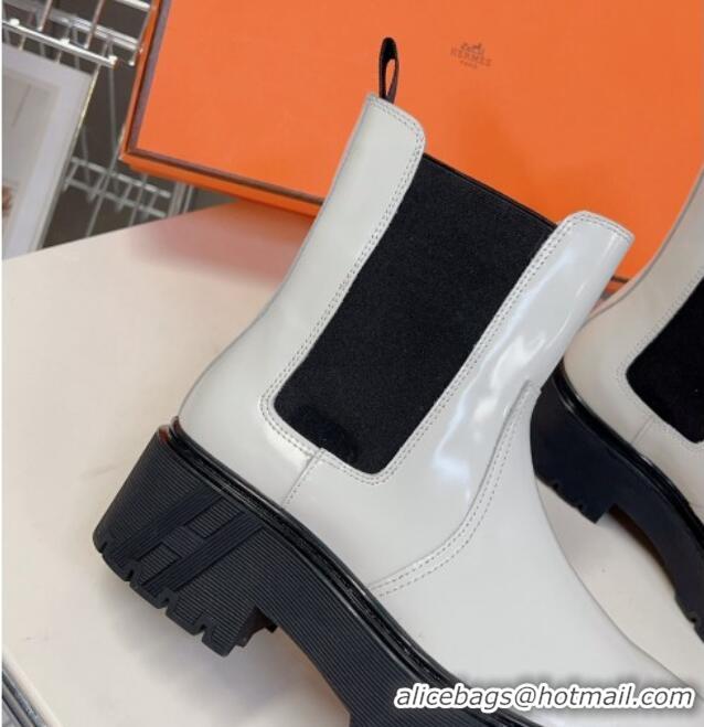 Pretty Style Hermes Harrow Ankle Boots 6.5cm in Calfskin White/Black 821117