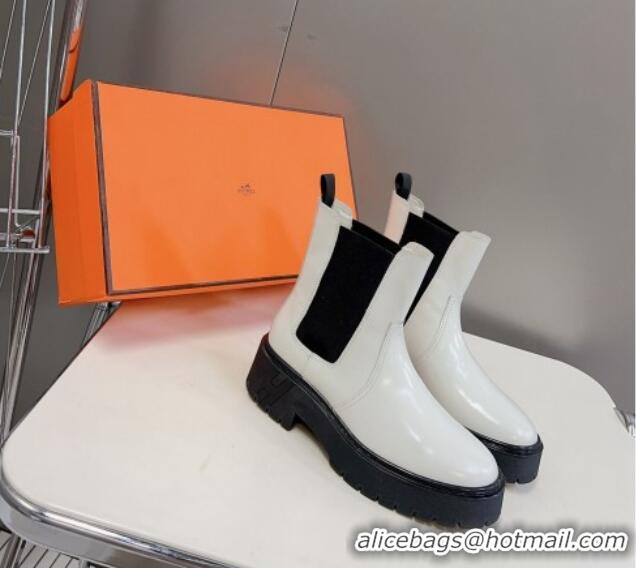 Pretty Style Hermes Harrow Ankle Boots 6.5cm in Calfskin White/Black 821117